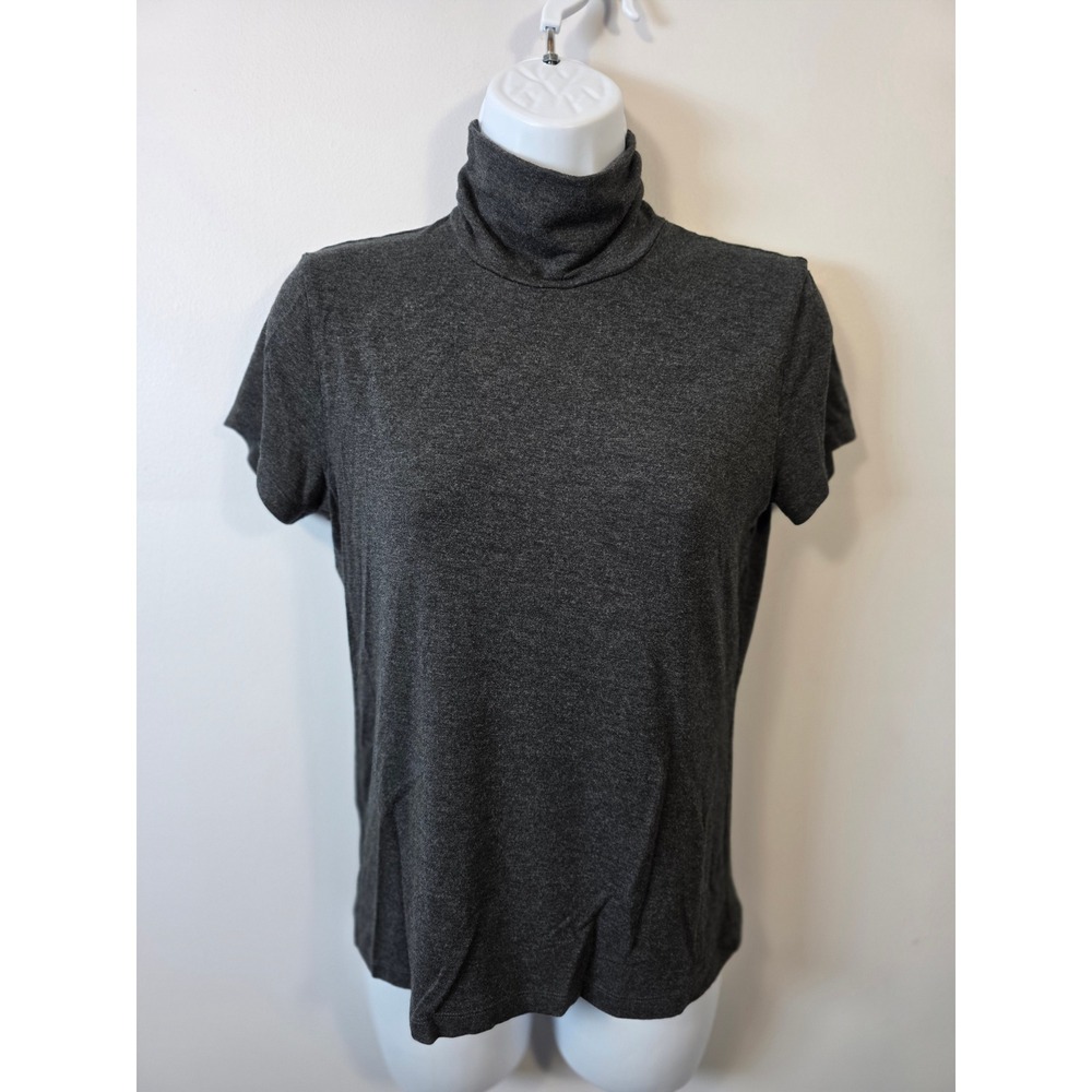 Lauren Ralph Lauren Womens PM Charcoal Gray Heather Short Sleeve Turtleneck Top